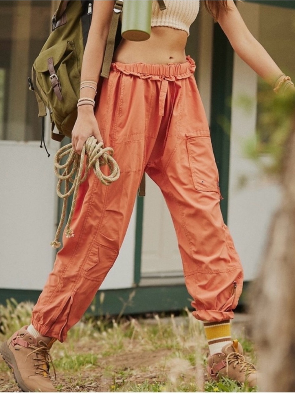 FP Movement by Free People Coral/Red Utility Cargo Joggers, Size Small/Medium